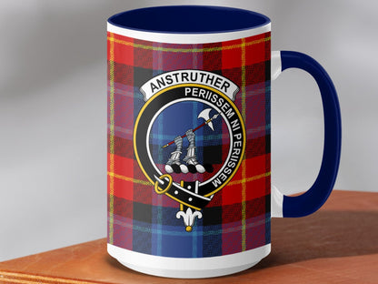 Physical Item 15oz / Dark Blue Anstruther Clan Scottish Tartan Crest Mug