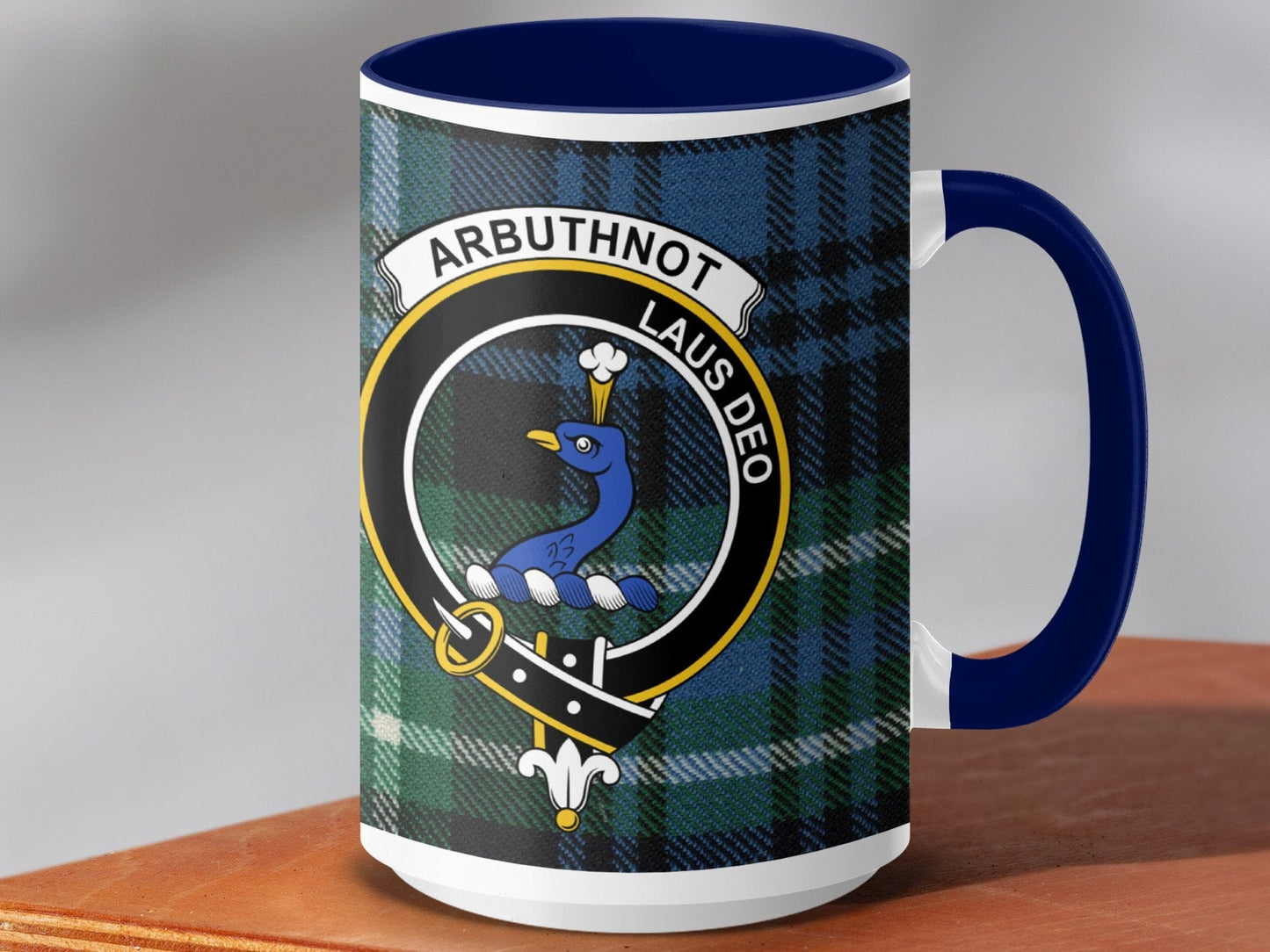 Physical Item 15oz / Dark Blue Arbuthnot Clan Crest Tartan Scottish Mug