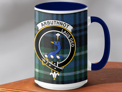 Physical Item 15oz / Dark Blue Arbuthnot Clan Crest Tartan Scottish Mug