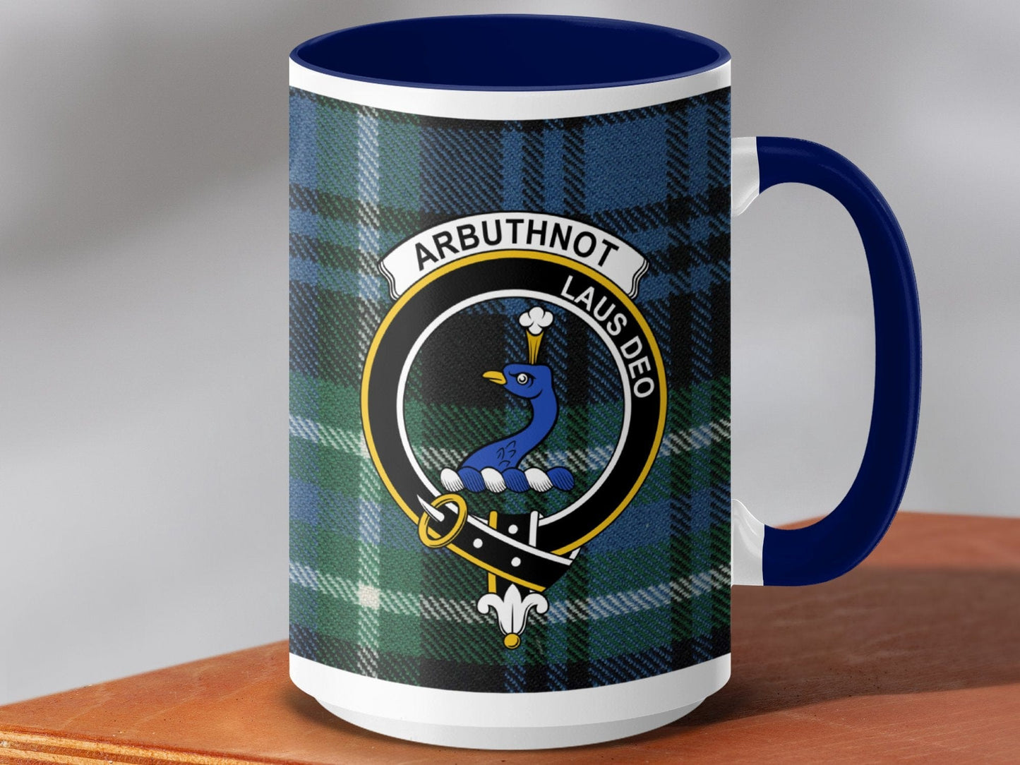 Physical Item 15oz / Dark Blue Arbuthnot Clan Crest Tartan Scottish Mug