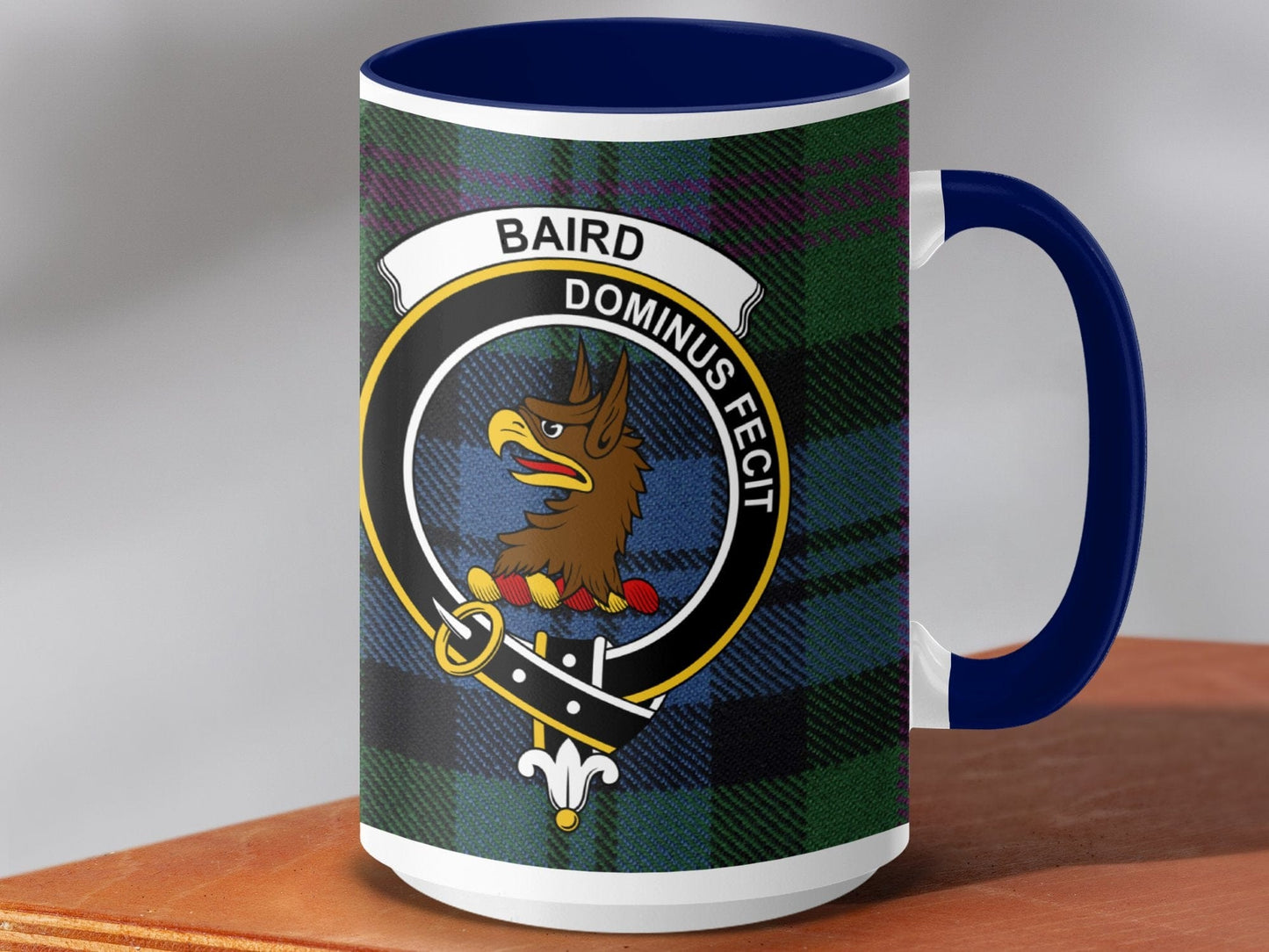 Physical Item 15oz / Dark Blue Baird Clan Crest Tartan Scottish Mug