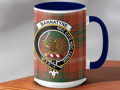 Physical Item 15oz / Dark Blue Bannatyne Clan Crest Tartan Scottish Mug