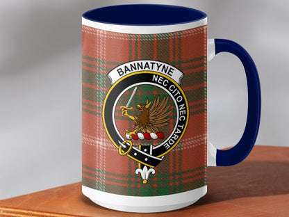 Physical Item 15oz / Dark Blue Bannatyne Clan Crest Tartan Scottish Mug