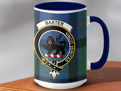 Physical Item 15oz / Dark Blue Baxter Clan Crest Tartan Scottish Mug