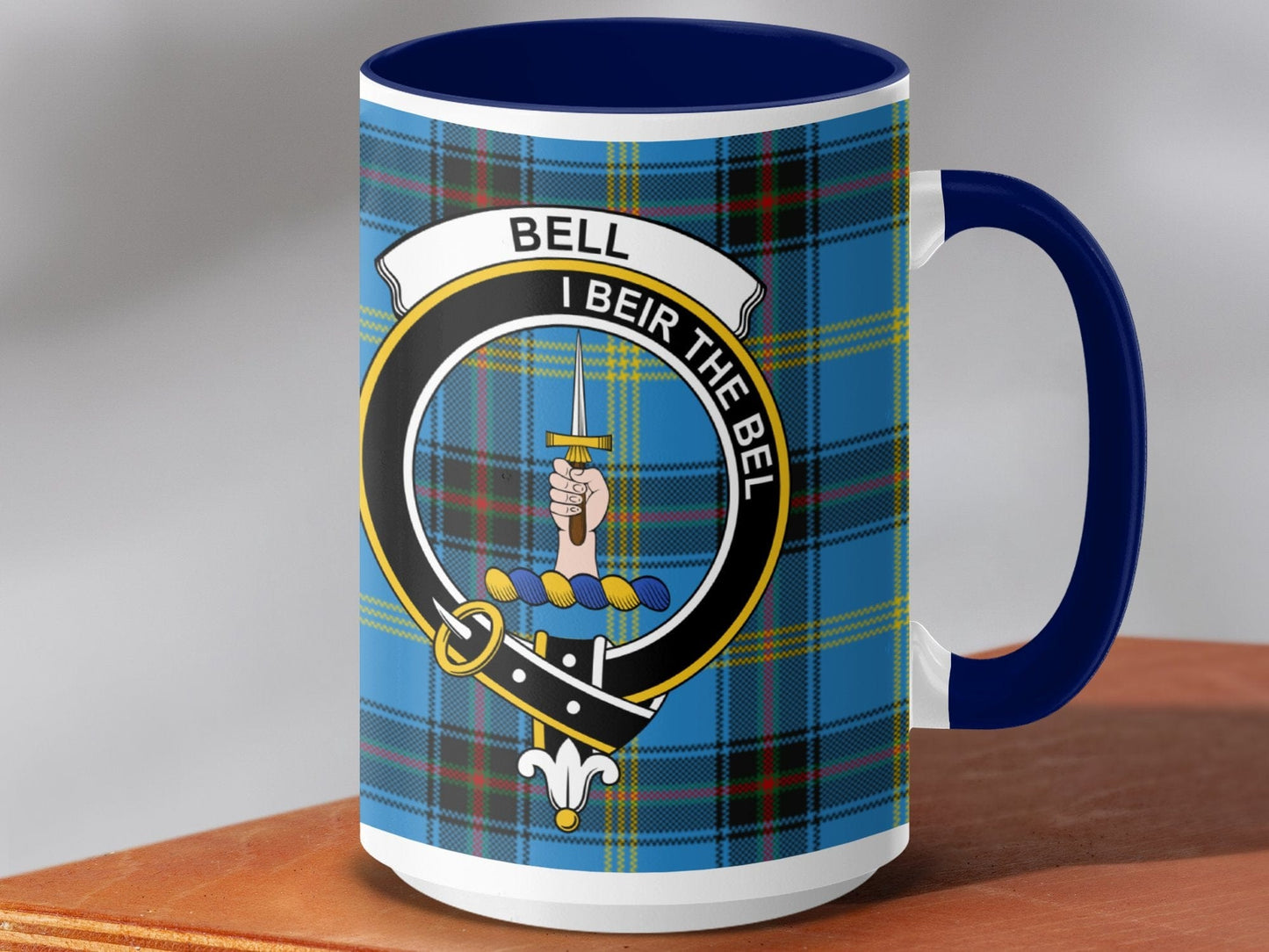 Physical Item 15oz / Dark Blue Bell Clan Crest Tartan Scottish Mug