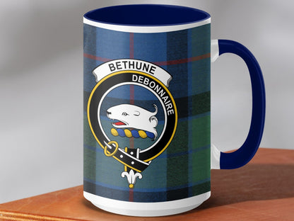 Physical Item 15oz / Dark Blue Bethune Clan Crest Tartan Scottish Mug