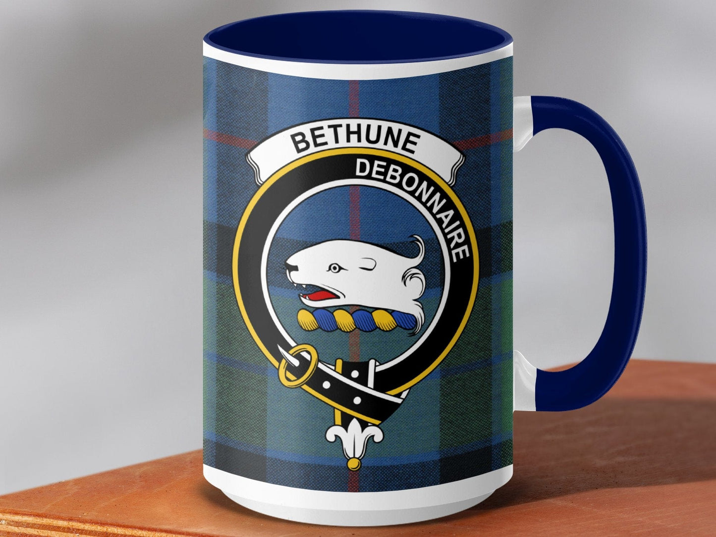 Physical Item 15oz / Dark Blue Bethune Clan Scottish Tartan Mug