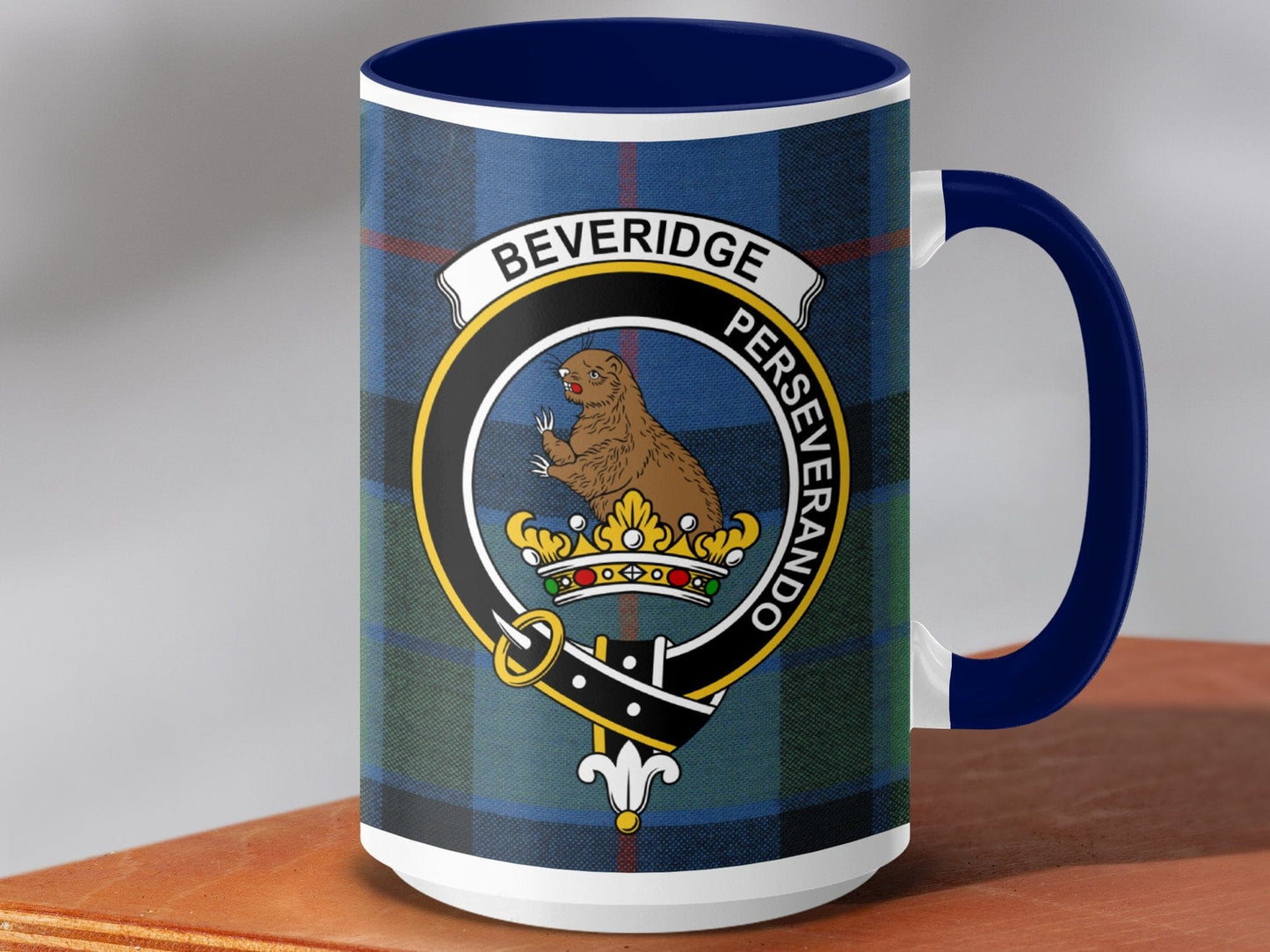 Physical Item 15oz / Dark Blue Beveridge Clan Scottish Tartan Mug