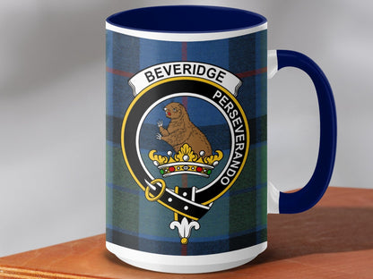 Physical Item 15oz / Dark Blue Beveridge Clan Scottish Tartan Mug