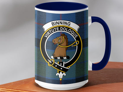 Physical Item 15oz / Dark Blue Binning Clan Scottish Tartan Mug