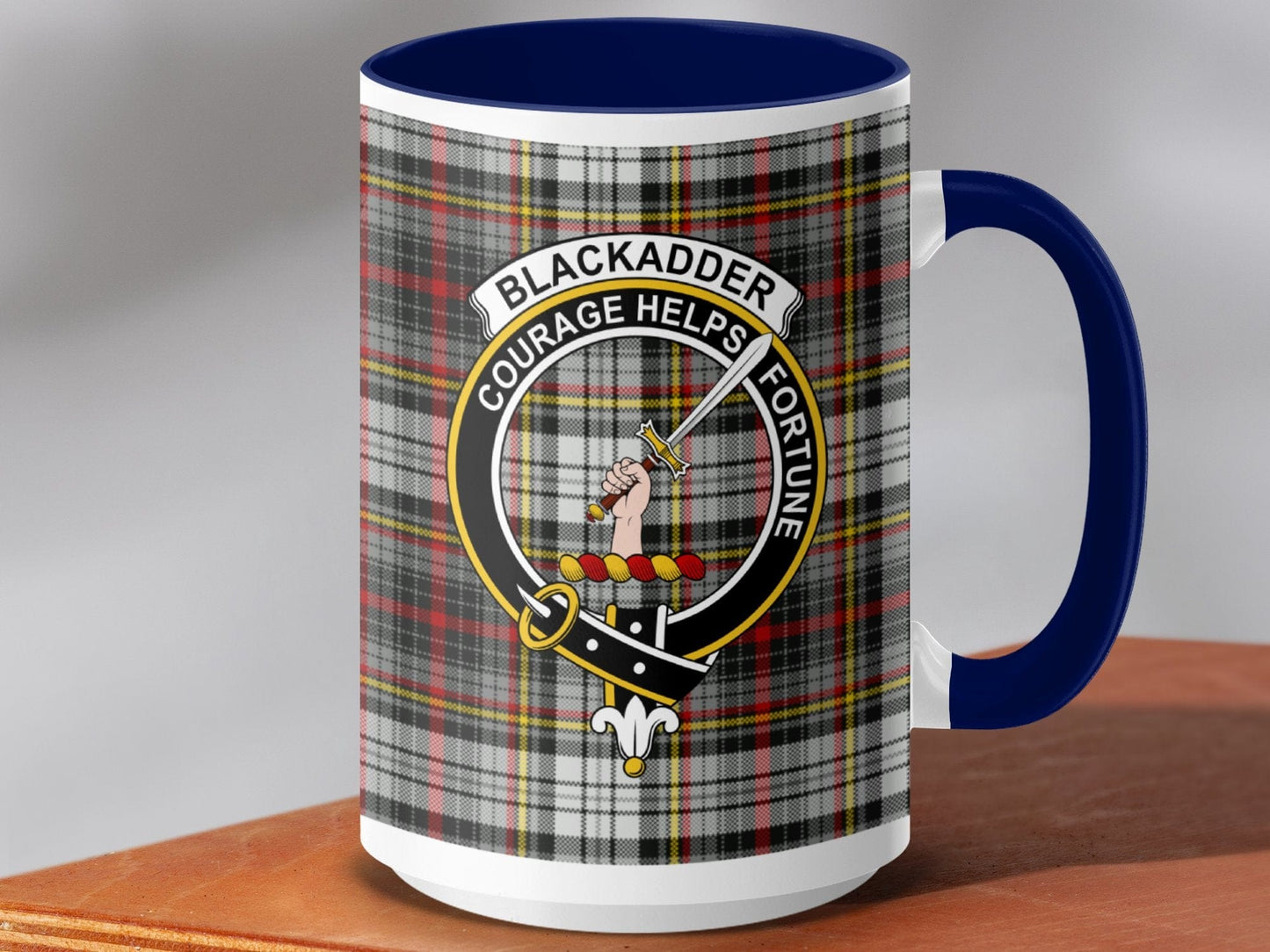 Physical Item 15oz / Dark Blue Blackadder Clan Scottish Tartan Crest Mug