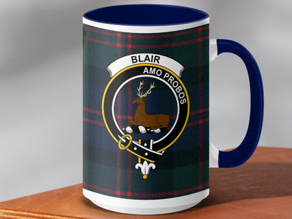 Physical Item 15oz / Dark Blue Blair Clan Scottish Tartan Crest Mug