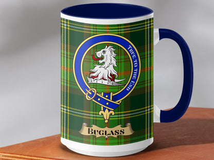 Physical Item 15oz / Dark Blue Buglass Clan Scottish Tartan Crest Mug