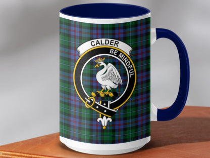 Physical Item 15oz / Dark Blue Calder Clan Scottish Tartan Crest Mug