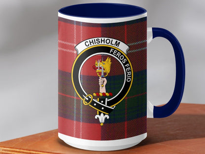 Physical Item 15oz / Dark Blue Chisholm Clan Scottish Tartan Crest Mug