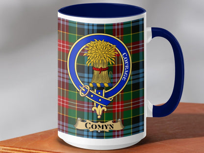 Physical Item 15oz / Dark Blue Comyn Clan Scottish Tartan Crest Mug