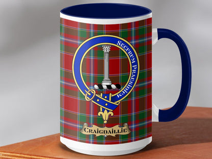 Physical Item 15oz / Dark Blue Craigdaillie Clan Scottish Tartan Crest Mug
