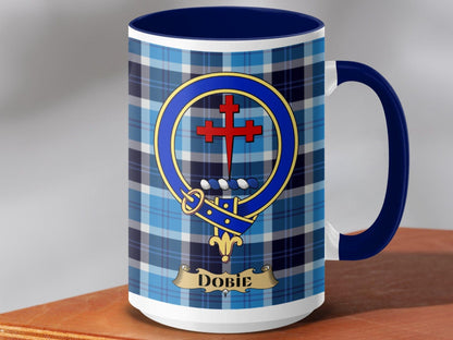 Physical Item 15oz / Dark Blue Dobie Clan Scottish Tartan Crest Mug