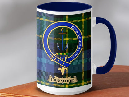 Physical Item 15oz / Dark Blue Dunmore Clan Scottish Tartan Crest Mug