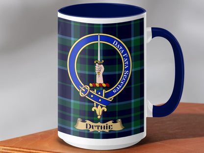 Physical Item 15oz / Dark Blue Duthie Clan Scottish Tartan Crest Mug