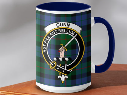 Physical Item 15oz / Dark Blue Gunn Clan Scottish Tartan Mug