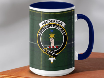 Physical Item 15oz / Dark Blue Henderson Clan Scottish Tartan Crest Mug