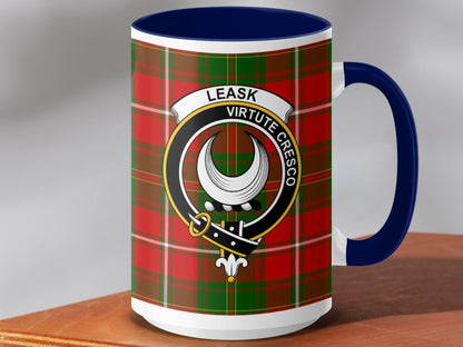 Physical Item 15oz / Dark Blue Leask Clan Scottish Tartan Crest Mug