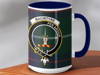Physical Item 15oz / Dark Blue MacIntyre Clan Crest Tartan Scottish Mug