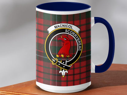 Physical Item 15oz / Dark Blue MacNicol Clan Scottish Tartan Crest Mug