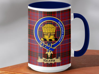 Physical Item 15oz / Dark Blue MacReath Clan Scottish Tartan Crest Mug