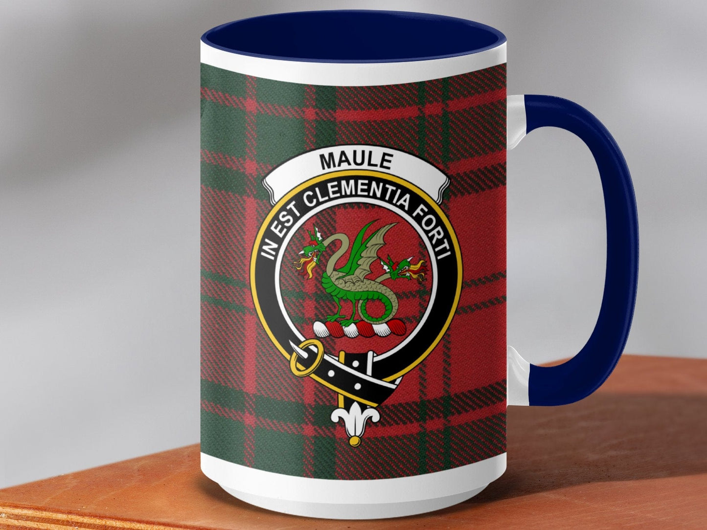 Physical Item 15oz / Dark Blue Maule Clan Crest Tartan Scottish Mug