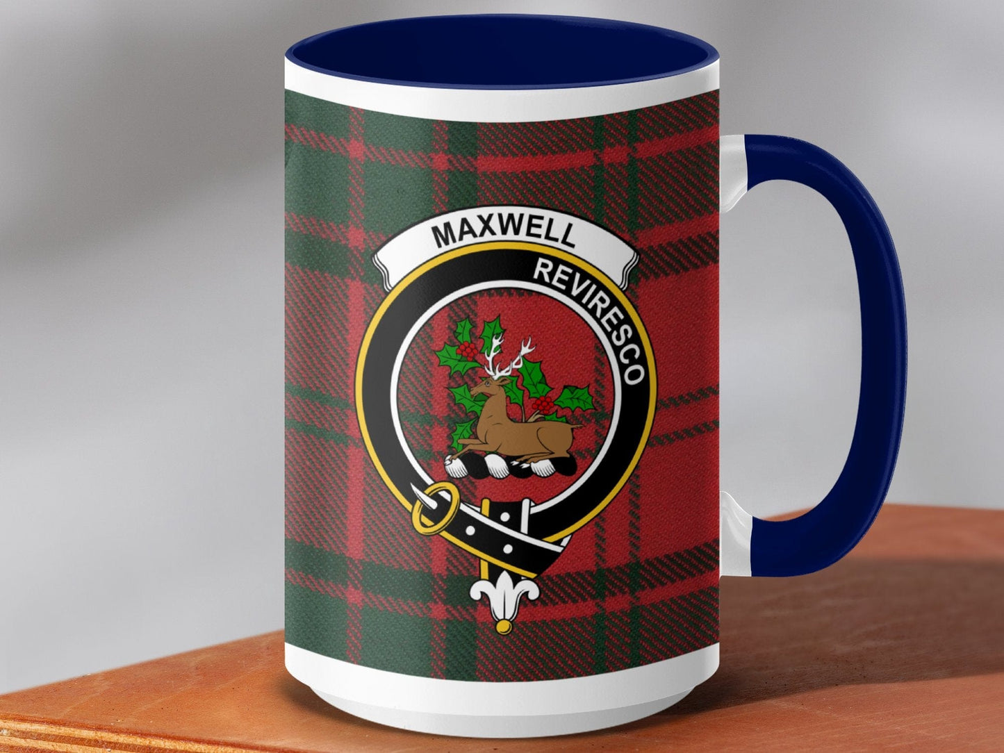 Physical Item 15oz / Dark Blue Maxwell Clan Crest Tartan Scottish Mug