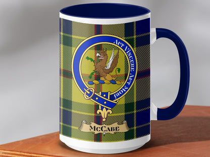 Physical Item 15oz / Dark Blue McCabe Clan Scottish Tartan Crest Mug