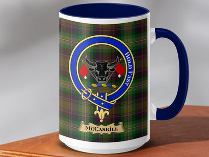 Physical Item 15oz / Dark Blue McCaskill Clan Scottish Tartan Crest Mug