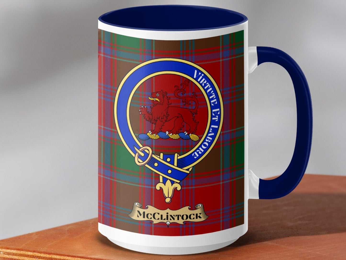 Physical Item 15oz / Dark Blue McClintock Clan Scottish Tartan Crest Mug