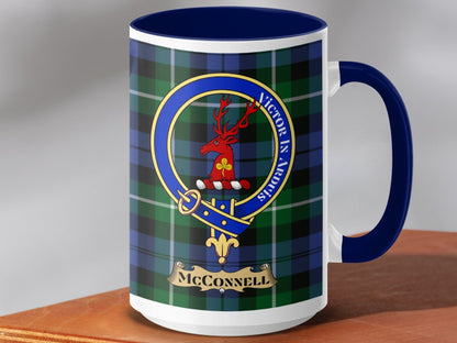 Physical Item 15oz / Dark Blue McConnell Clan Scottish Tartan Crest Mug