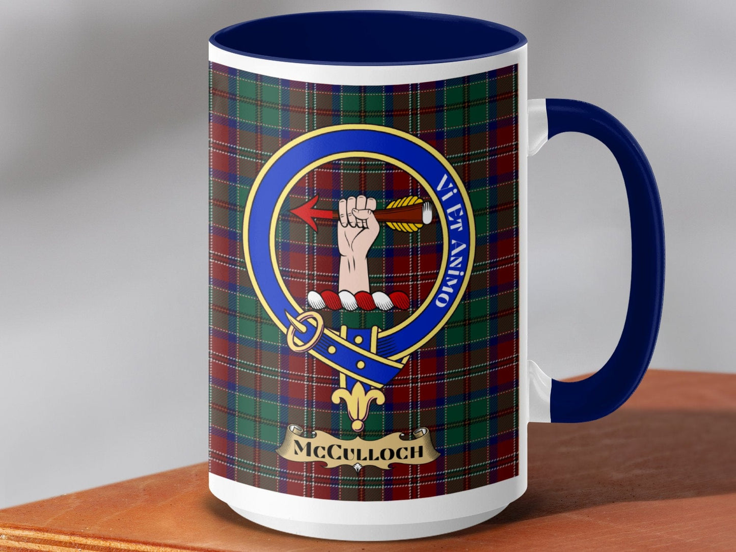 Physical Item 15oz / Dark Blue McCulloch Clan Scottish Tartan Crest Mug