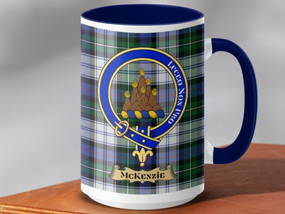 Physical Item 15oz / Dark Blue McKenzie Clan Scottish Tartan Crest Mug