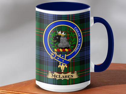 Physical Item 15oz / Dark Blue McLaren Clan Scottish Tartan Crest Mug