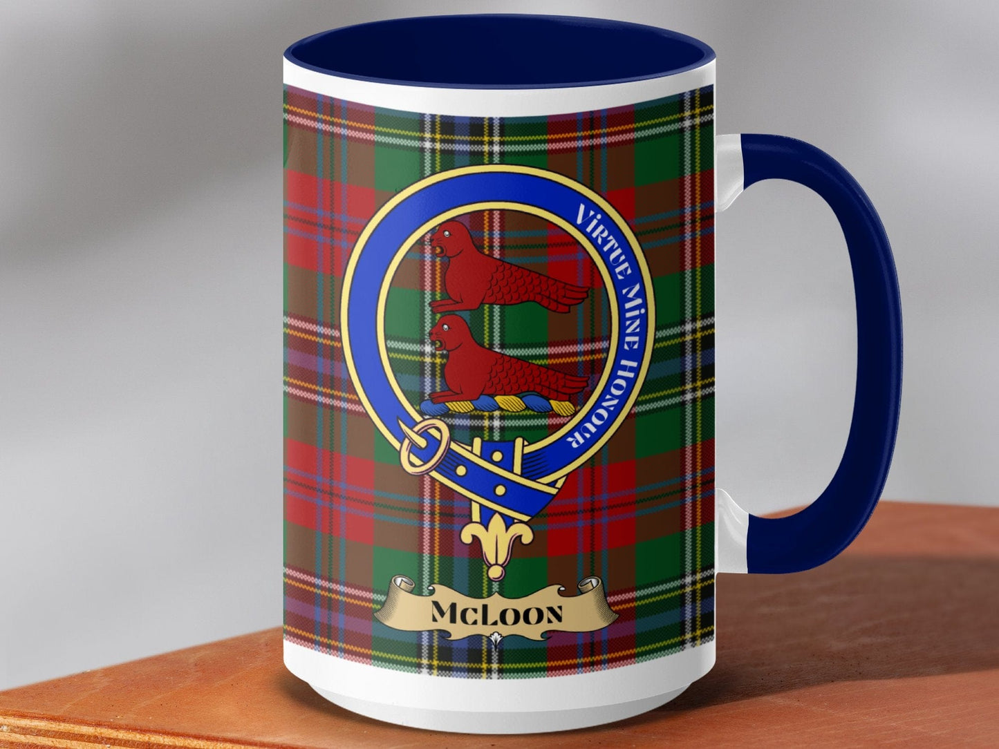 Physical Item 15oz / Dark Blue McLoon Clan Scottish Tartan Crest Mug