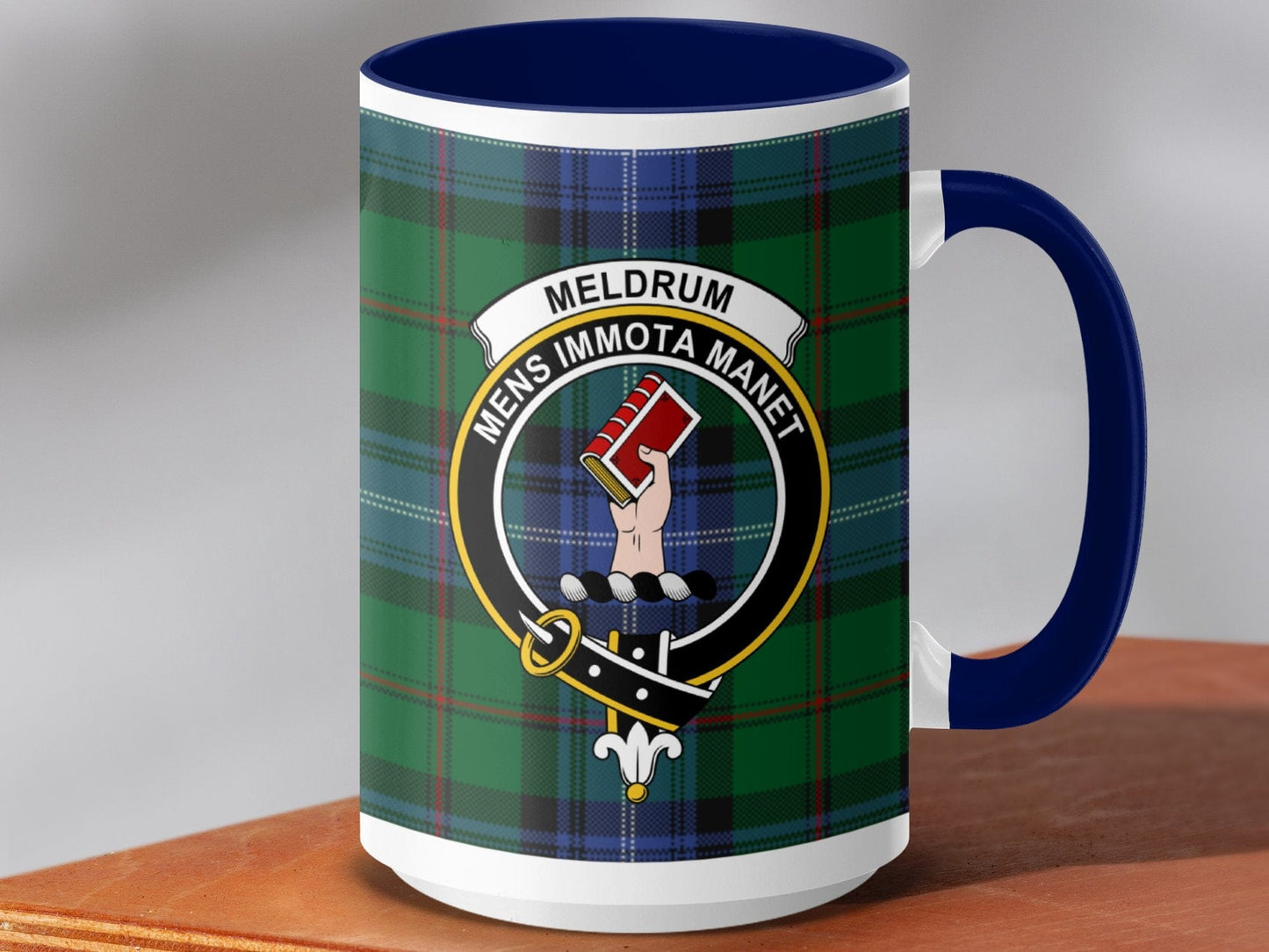 Physical Item 15oz / Dark Blue Meldrum Clan Crest Tartan Scottish Mug