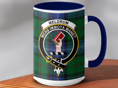 Physical Item 15oz / Dark Blue Meldrum Clan Scottish Tartan Plaid Crest Mug