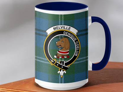 Physical Item 15oz / Dark Blue Melville Clan Crest Tartan Scottish Mug