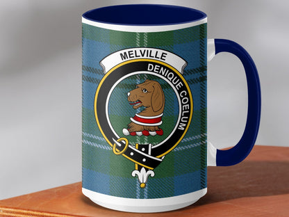 Physical Item 15oz / Dark Blue Melville Clan Scottish Tartan Mug