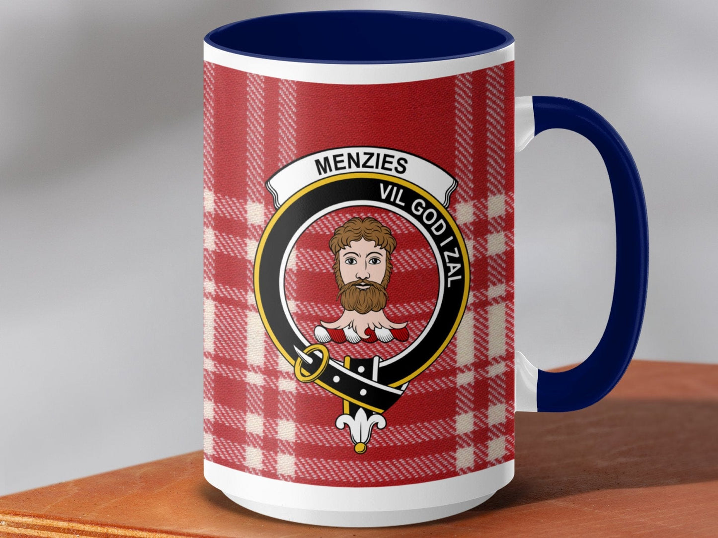 Physical Item 15oz / Dark Blue Menzies Clan Crest Tartan Scottish Mug