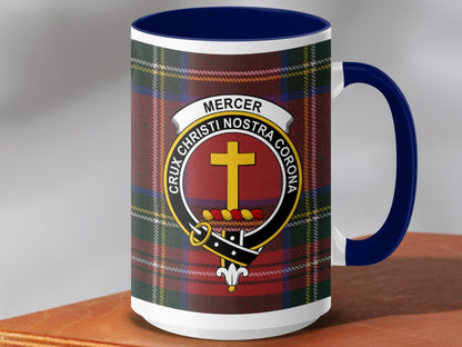 Physical Item 15oz / Dark Blue Mercer Clan Crest Tartan Scottish Mug