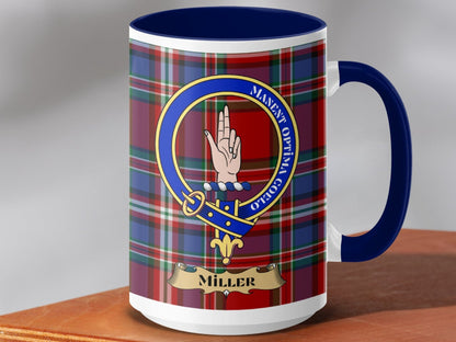 Physical Item 15oz / Dark Blue Miller Clan Scottish Tartan Crest Mug