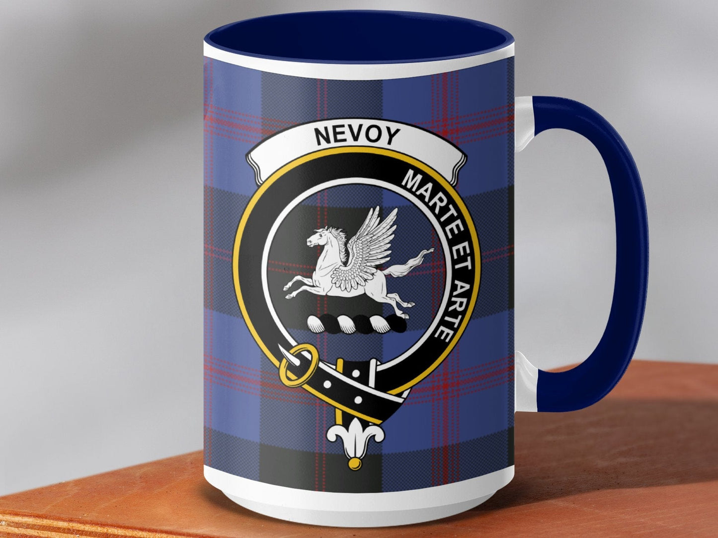 Physical Item 15oz / Dark Blue Nevoy Clan Scottish Tartan Marte Et Arte Mug