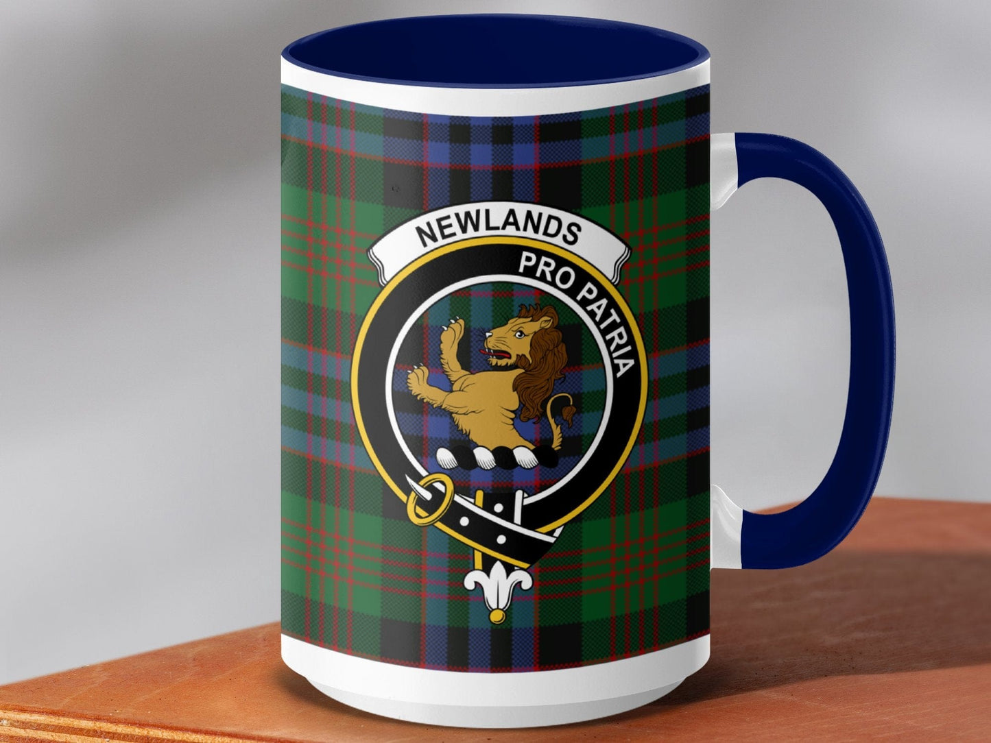 Physical Item 15oz / Dark Blue Newlands Clan Crest Tartan Scottish Mug