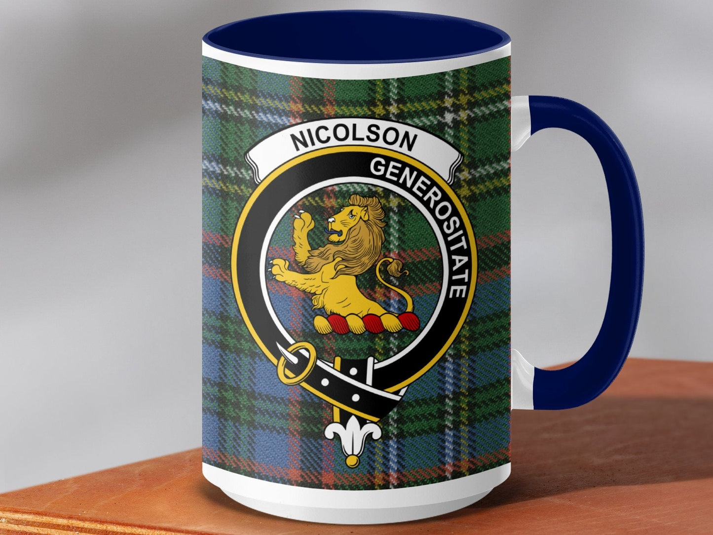 Physical Item 15oz / Dark Blue Nicolson Clan Scottish Tartan Mug